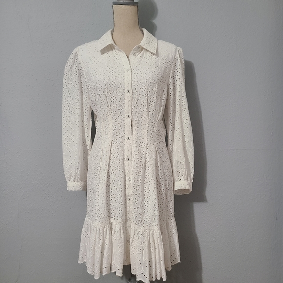 Veronica Beard Kylan Eyelet Lace Cotton Shirtdress White Size 8 NWOT - Picture 4 of 16